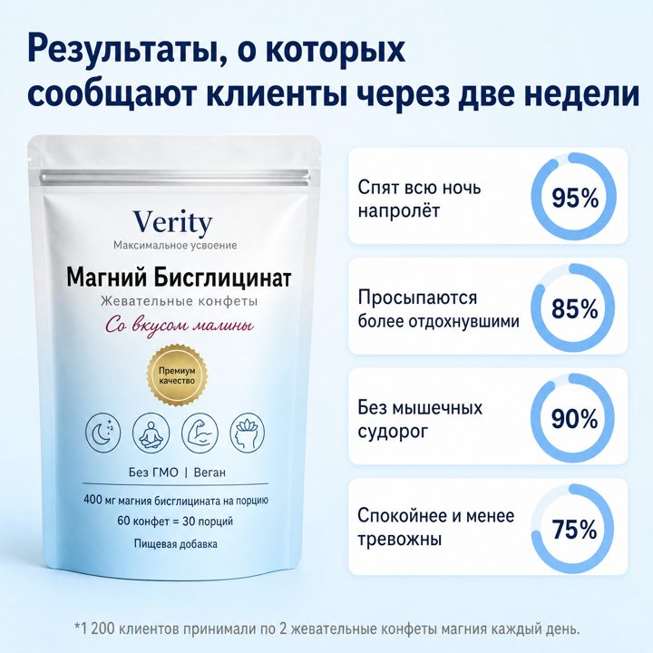 Жевательные конфеты Verity с бисглицинатом магния